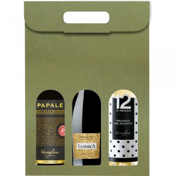 Cutie cadou vin 3 sticle - Verde - set 30 bucăţi